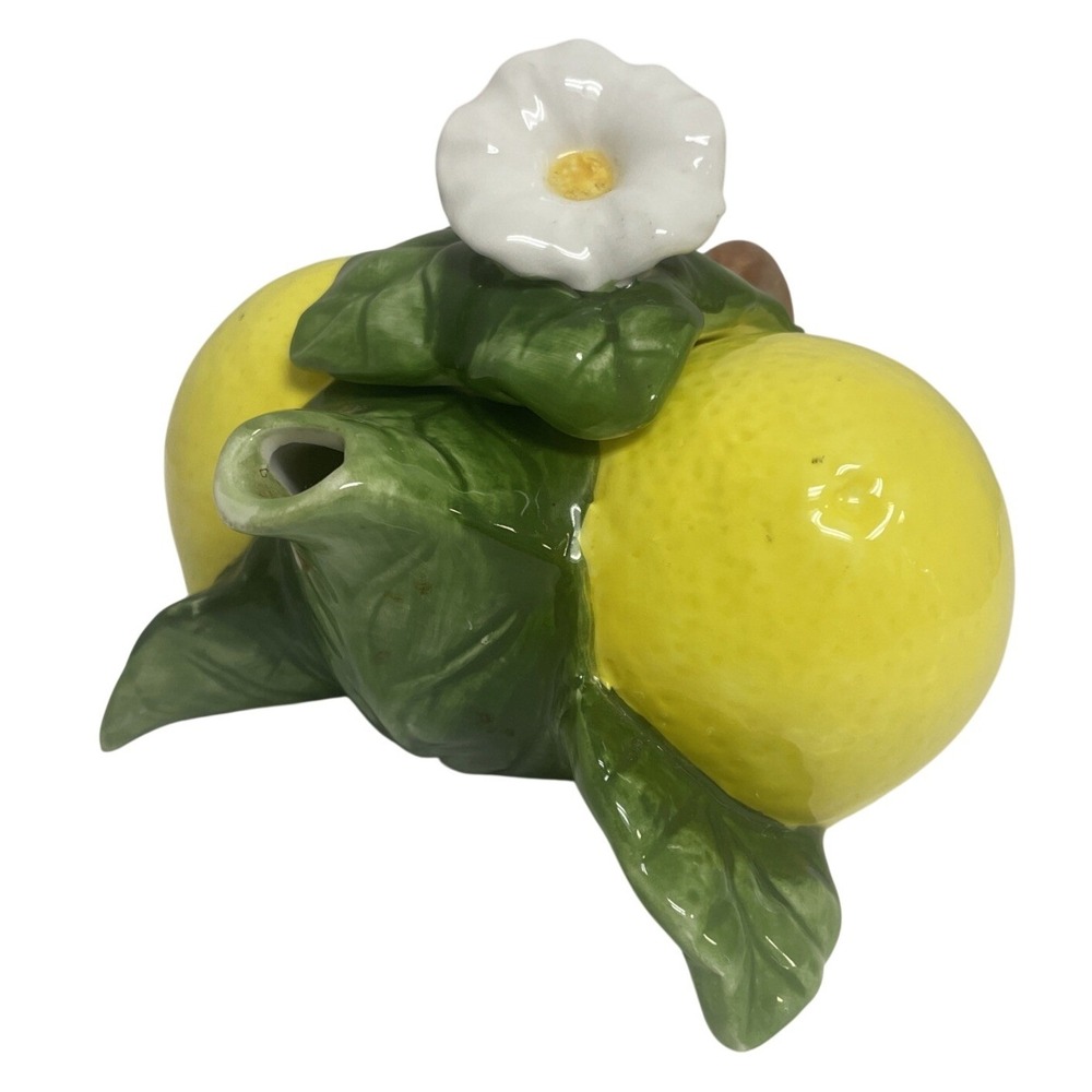 Vintage Lemon Ceramic Teapot Yellow Citrus Fruit Floral Lid Decorative Tea Pot